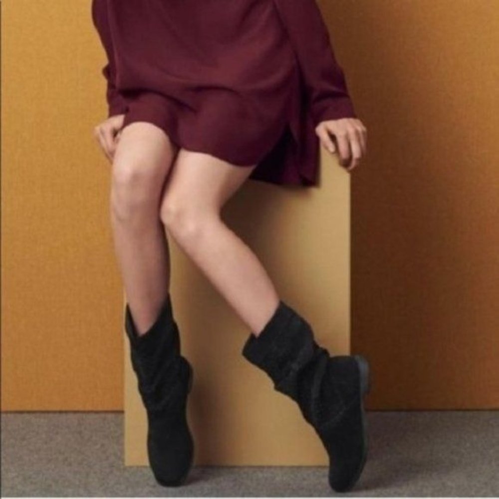 Toms Serra perforated slouch boot in black suede HIGH ANKLE PULL ON Posh Sho